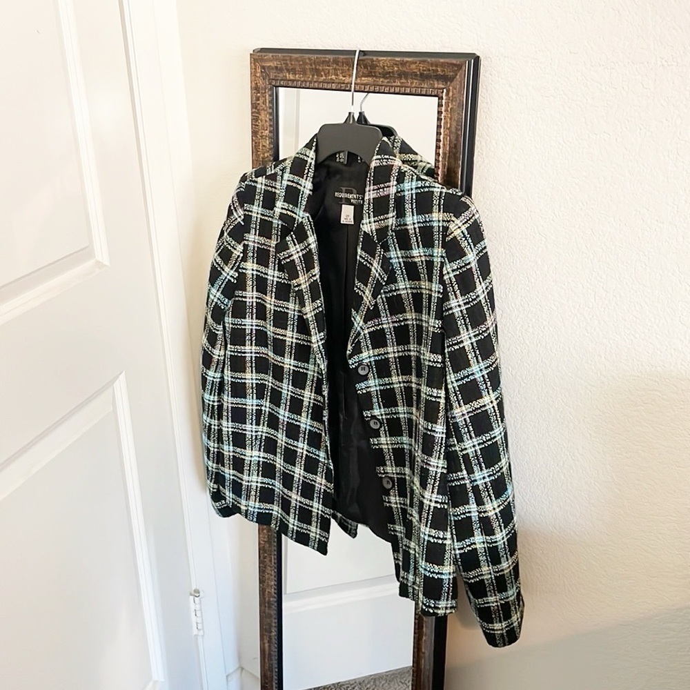 Requirements plaid tweed blazer